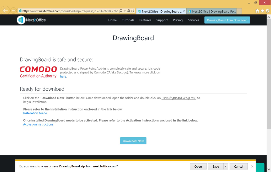 Download install DrawingBoard Microsoft PowerPoint add in free version safe secure trusted source save in your machine
